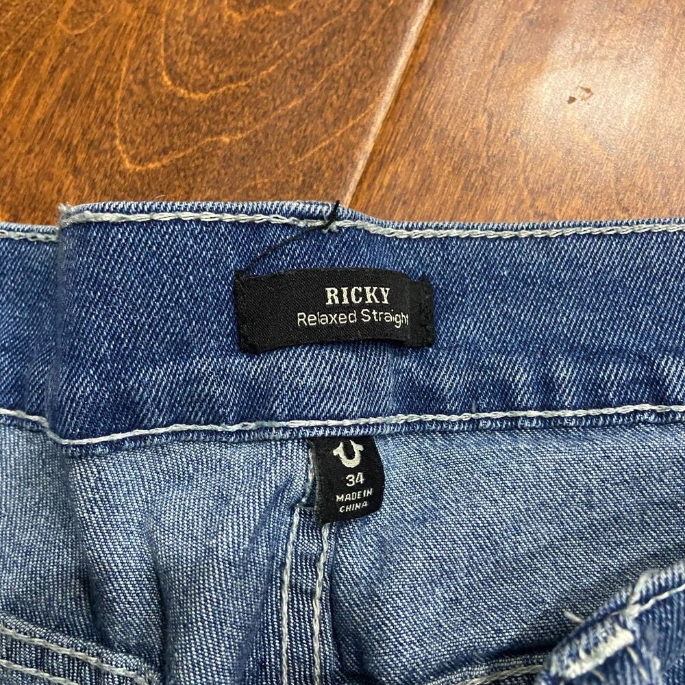 True Religion Ricky Relaxed Straight Leg Flap Pocket Denim Blue Jeans Womens 34 - Picture 9 of 10
